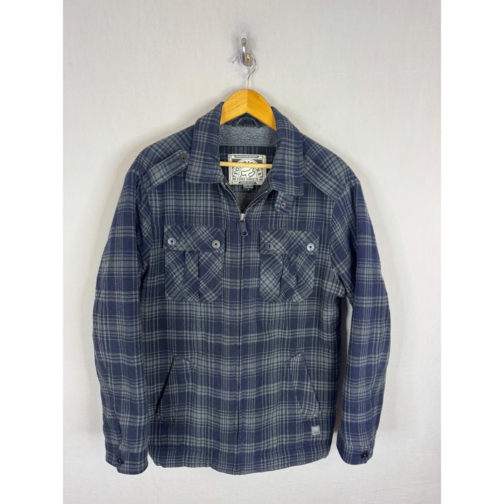 Fox Riders Co Mens Blue Grey Plaid Sherpa Lined Zip Flannel Jacket Men L Shacket